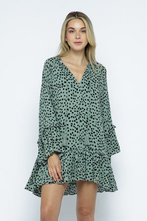 Sage Bell Sleeve Spotted Mini