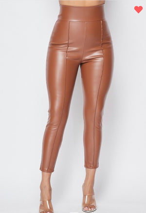 Camel Leather High Waisted Pants