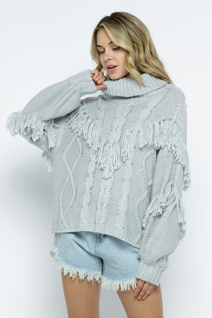 Grey Tasseled Turtleneck Sweater