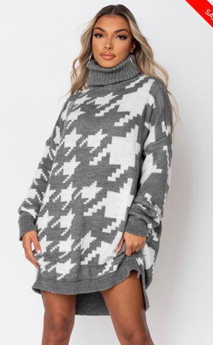 Over Sized Houndstooth Check Sweater Dress