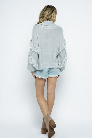 Grey Tasseled Turtleneck Sweater